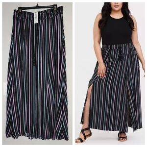 NWT Torrid Maxi Challis Skirt Black Purple Blue Stripe Drawstring Stretch 1X
